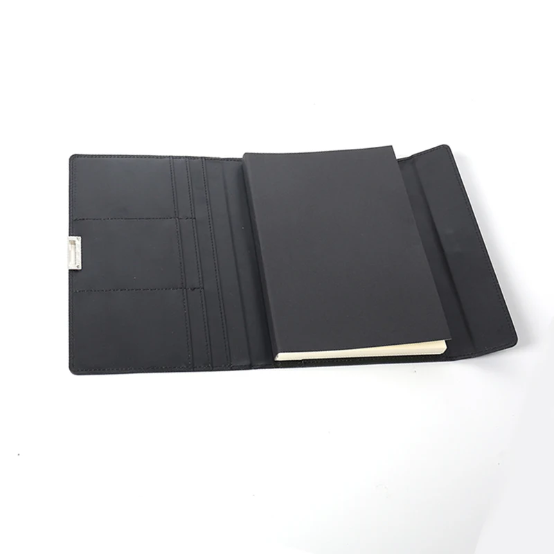 factory wholesale magnetic snap high quality black 3D folded PU leather notebook for business