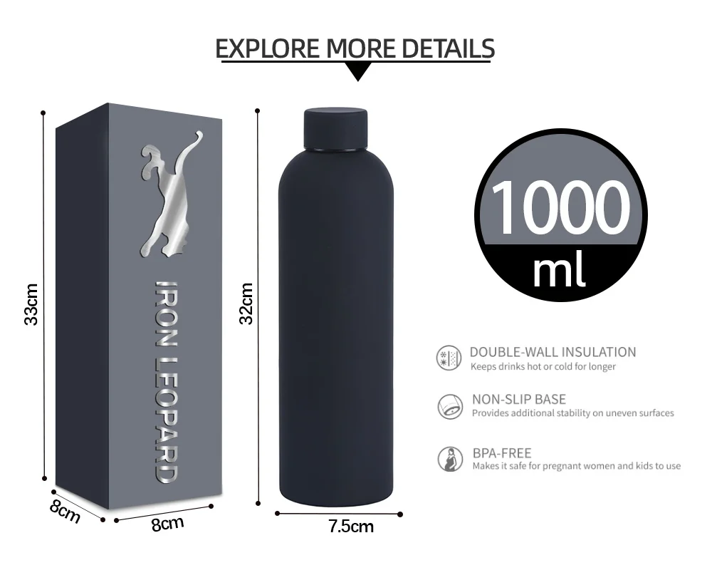 40oz Stainless Steel Adventure Water Bottle - Hot Travel Insulated, Keep Cold or Warm for Hours