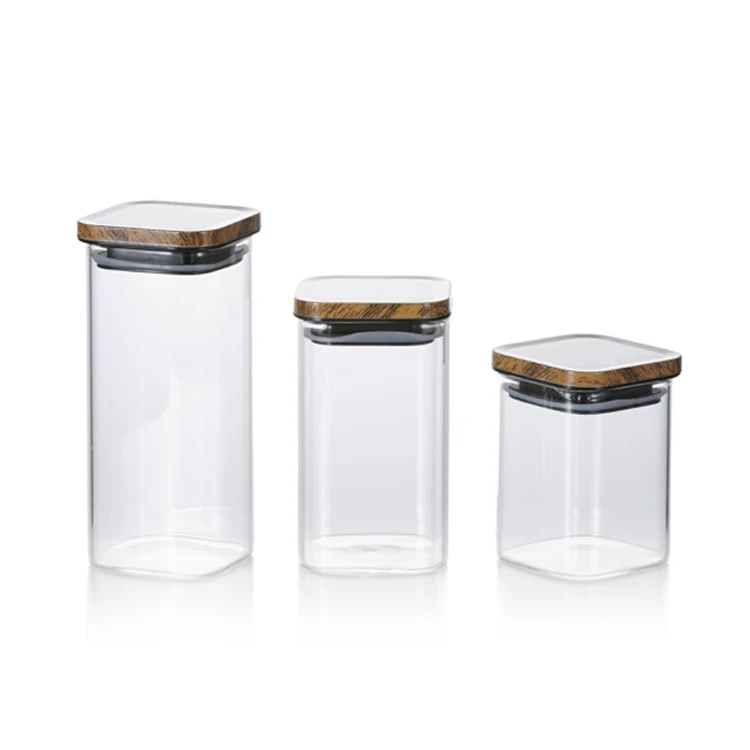 Transparent Square Glass Candy Storage Bottle Sealed Bottle Food Box Clear Glass Jar With Lids Stainless Steel Cover Glass Jars