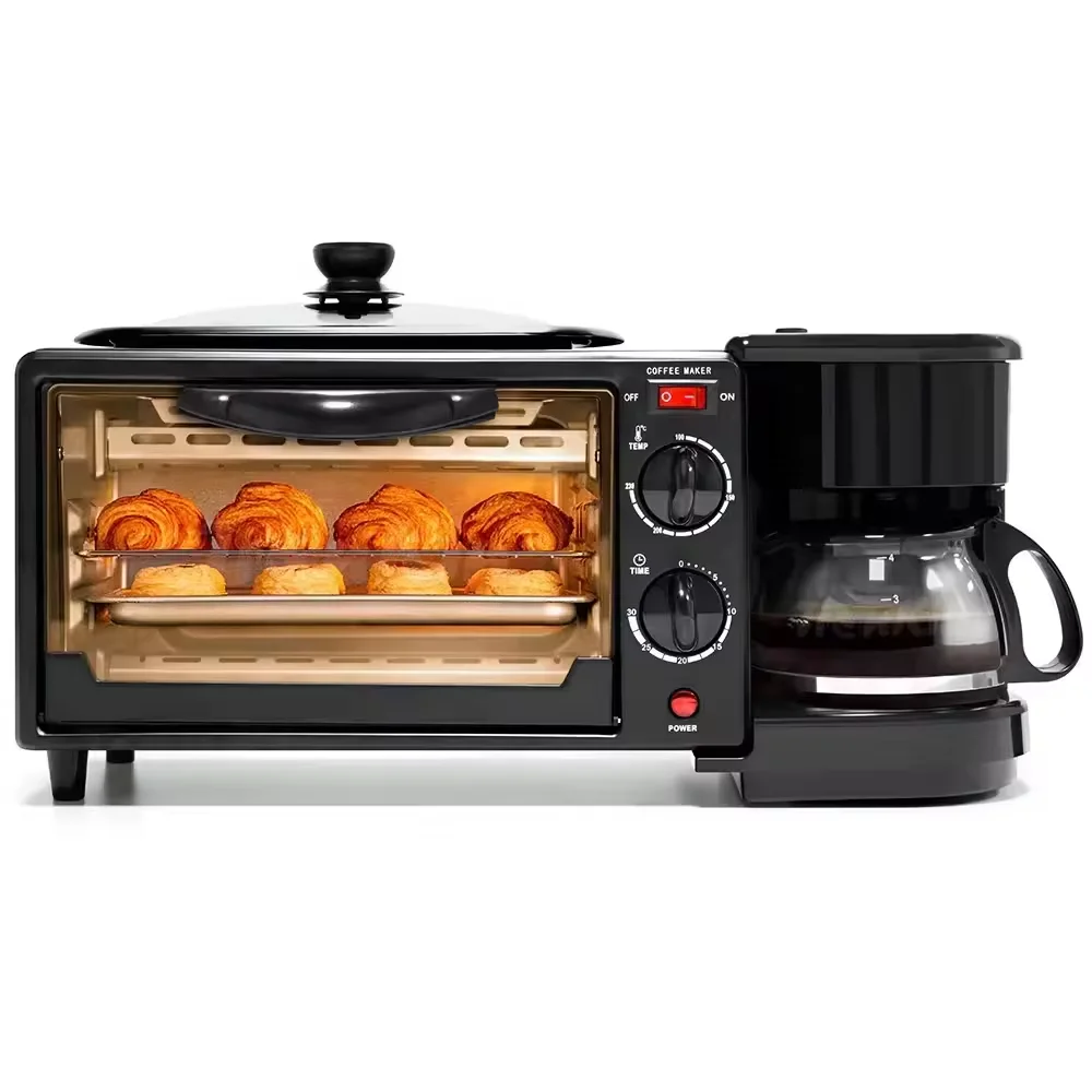 Newest toaster oven frying pan coffee maker electric 3 in 1 breakfast makers
