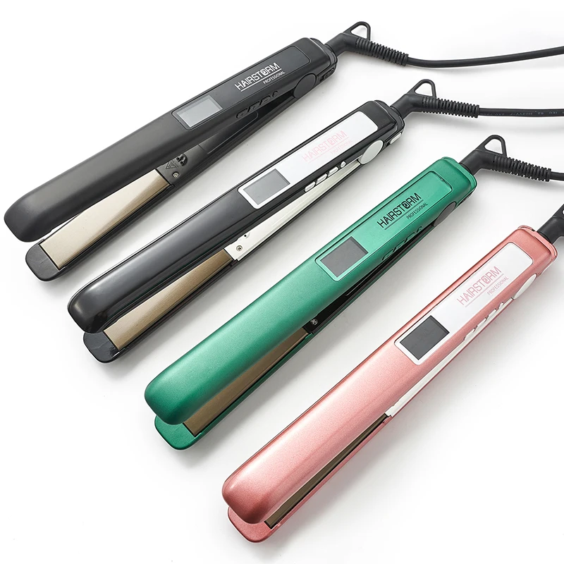 Portable Flat Irons Hair Straightening 1 Inch Thin Ceramic Plate Green Iron Dual Voltage