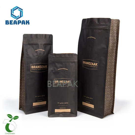 
Eco friendly 200 gram pouches coffee package Kraft paper bags biodegradable side gusset coffee bag with valve 