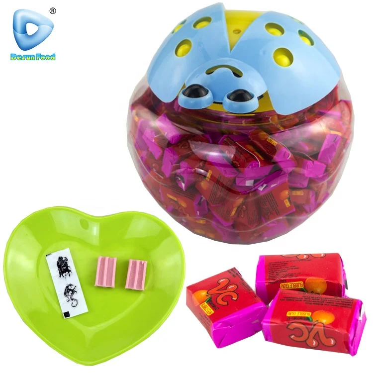 Custom wholesale ladybug jar packaging fruit flavor  tattoo bubble gum