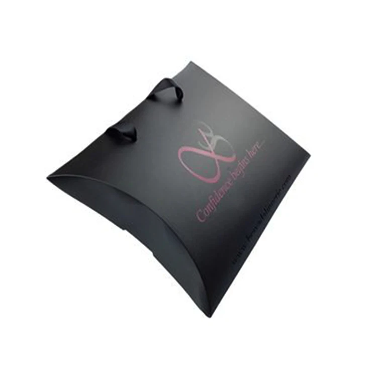 Custom Private Label Pillow Shaped Display Gift Cardboard Paper Box With Carrying Handle For Bundle Hair Extension Wig Packaging