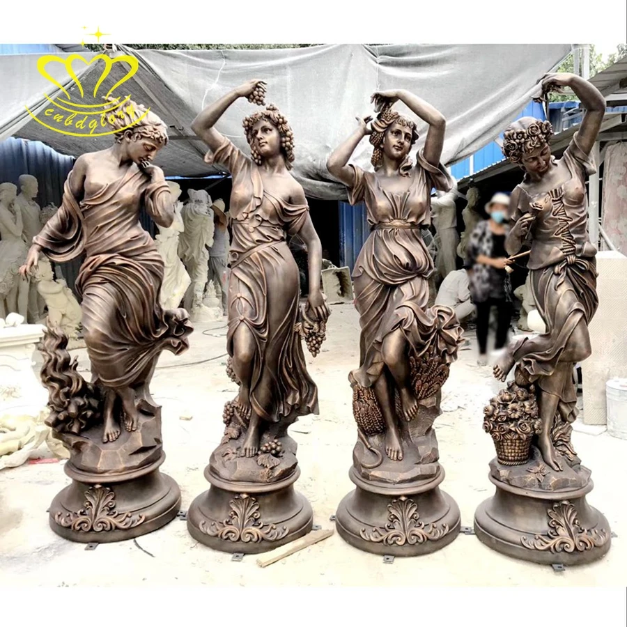Outdoor Luxury garden plaza Street Landscape Design metal art Sculpture Bronze four seasons Goddess Statue