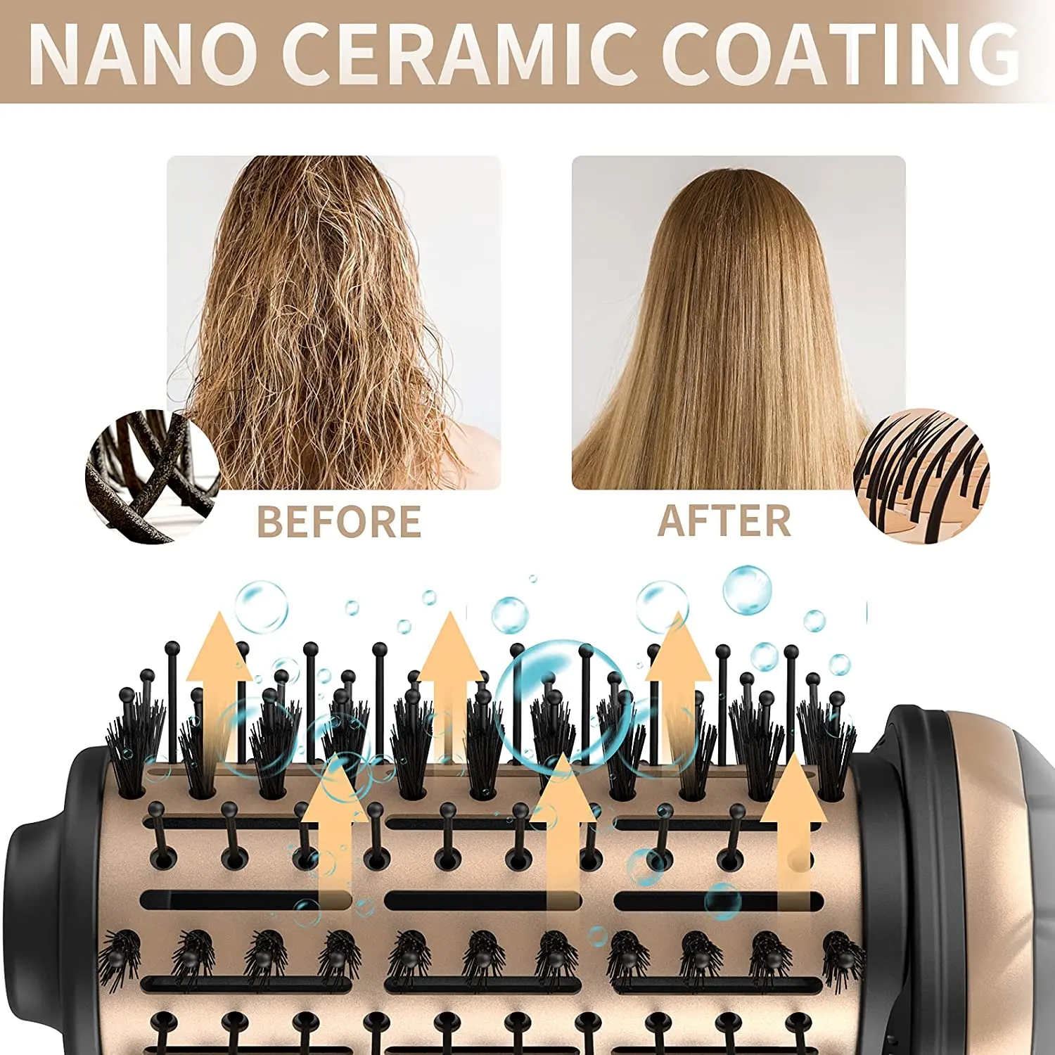 AIWO Top Selling 3 In 1 Hot Air Brush Electric Comb  Blow Dryer Roller Hair Straightener Hot Air Comb