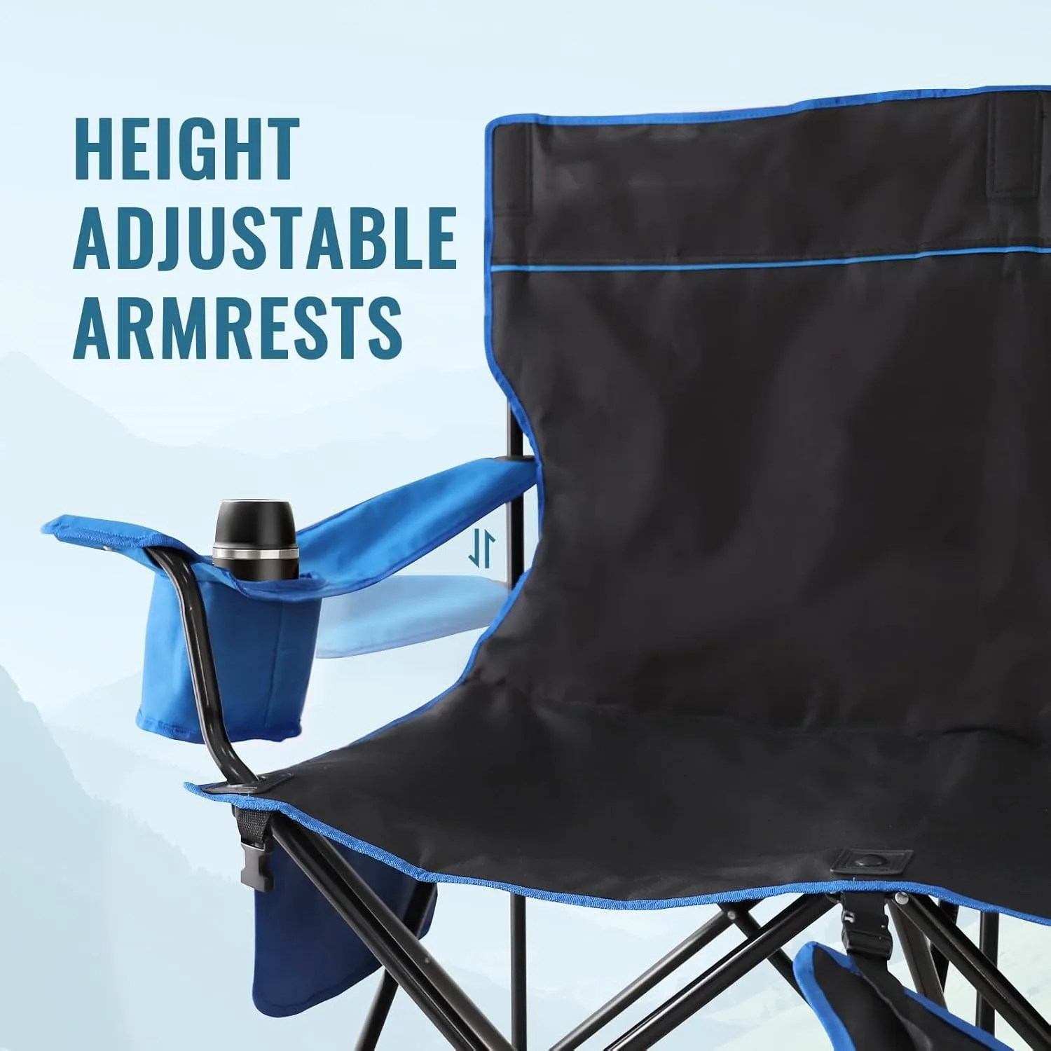 Outdoor Black Loveseat Portable 2 Person Folding Camp Chairs Camping Chair with Foot Rest  with Storage Cup Holders for Adults