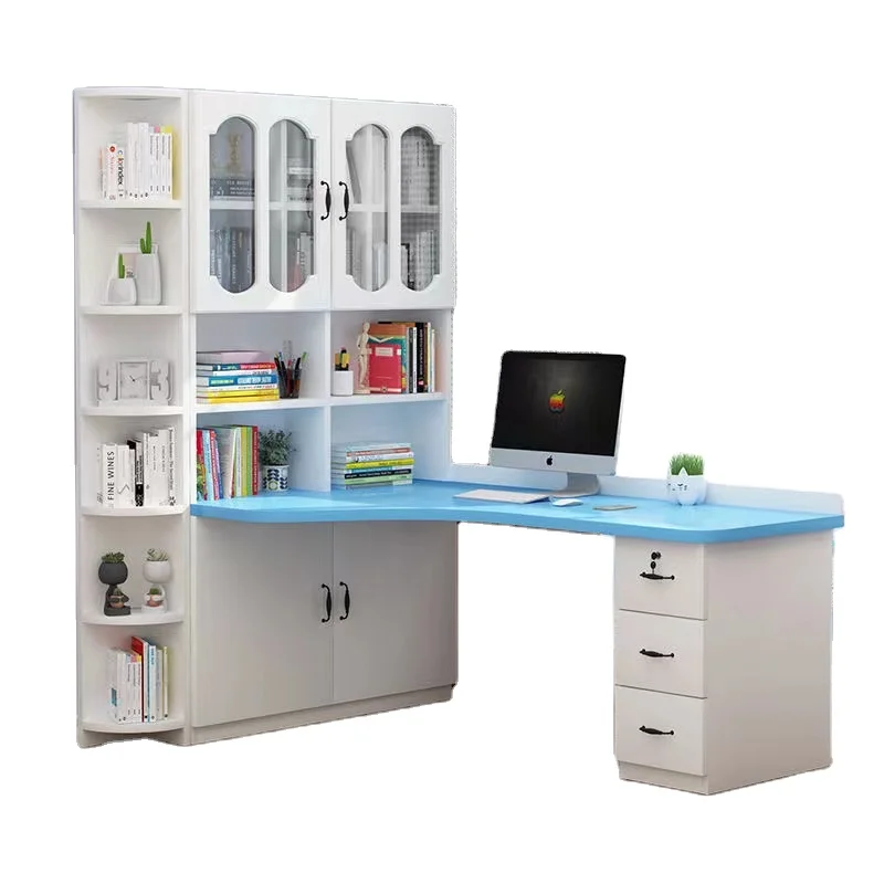 Home Office Desk, L Shape Wooden Computer Table with Shelves, L-Shape Corner Study Room Furniture