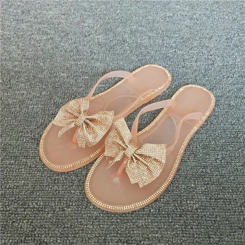 2021 Hot Sales Rhinestone Butterfly Bow Sandals Diamond Slippers Glitter Stone Women Slides Bow Brazil Flip Flop