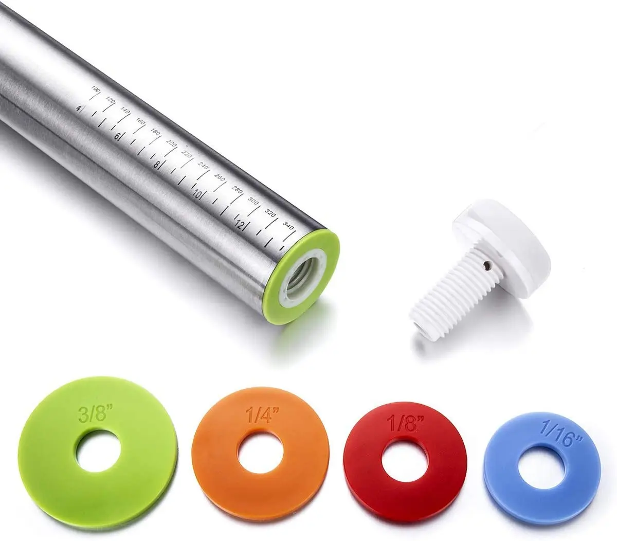 Adjustable Rolling Pin with Thickness Rings and silicone pastry baking mat set