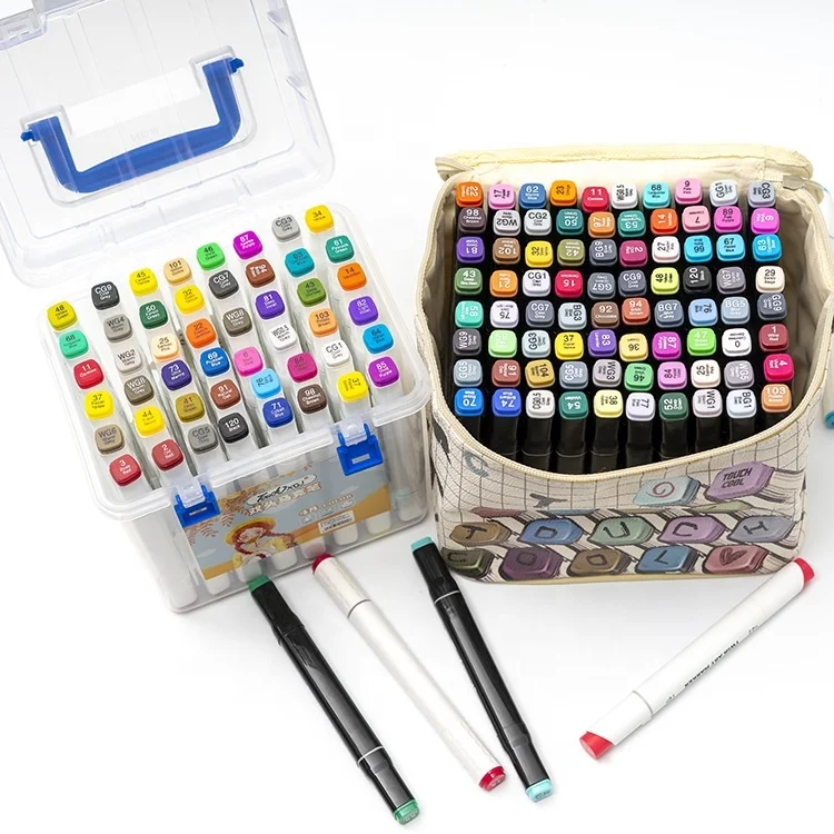 Dual tip alcohol based marker pen mix colors square shape twin marker permanent art sketch drawing marker pen