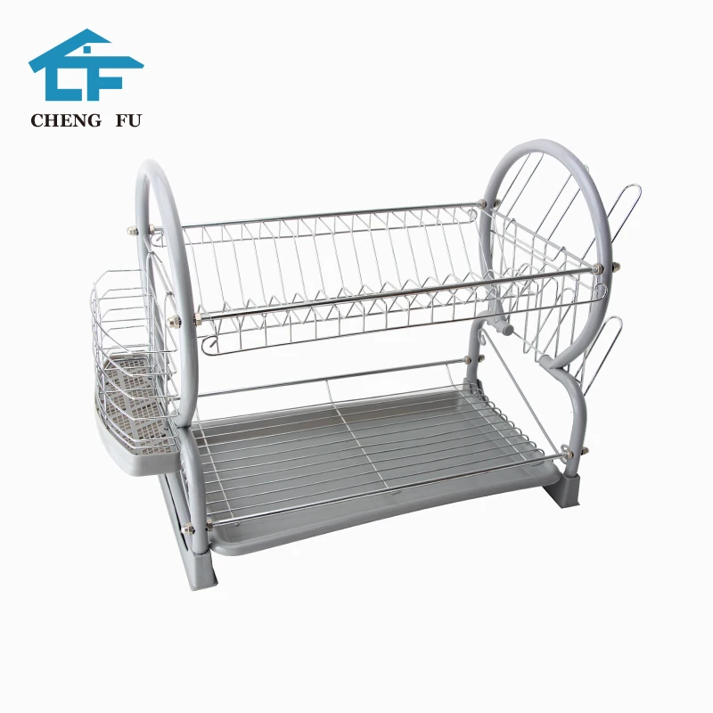 Customized Professional Adjustable Iron Wire 2 Tiers Metal Sink Drying Drainer Kitchen Storage Dish Rack Drainer