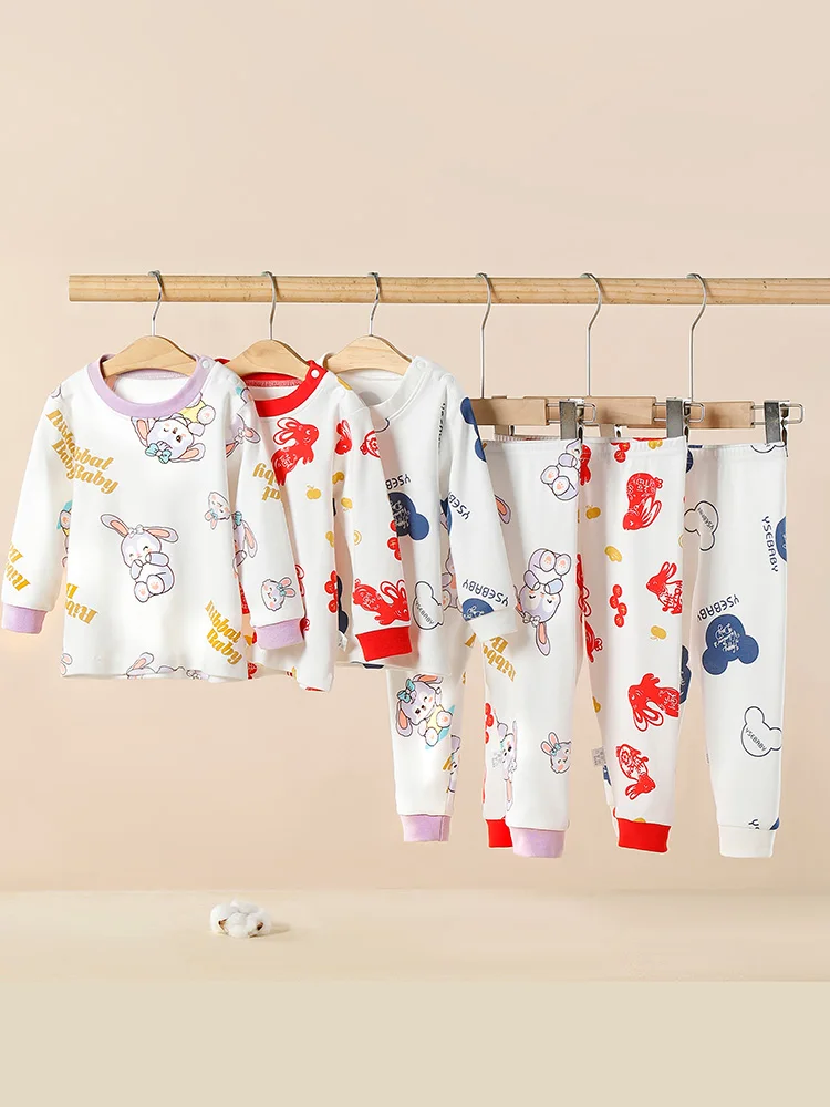 Cartoon Pattern Soft Cotton Kids Pajamas Kid Long Sleeve Sleepwear Sets Custom Printed