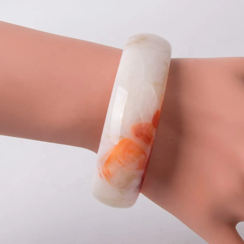 Best Seller USA 2019 For Amazon Amber Jade Marble Colour Irregular Open Cuff Resin Bangle