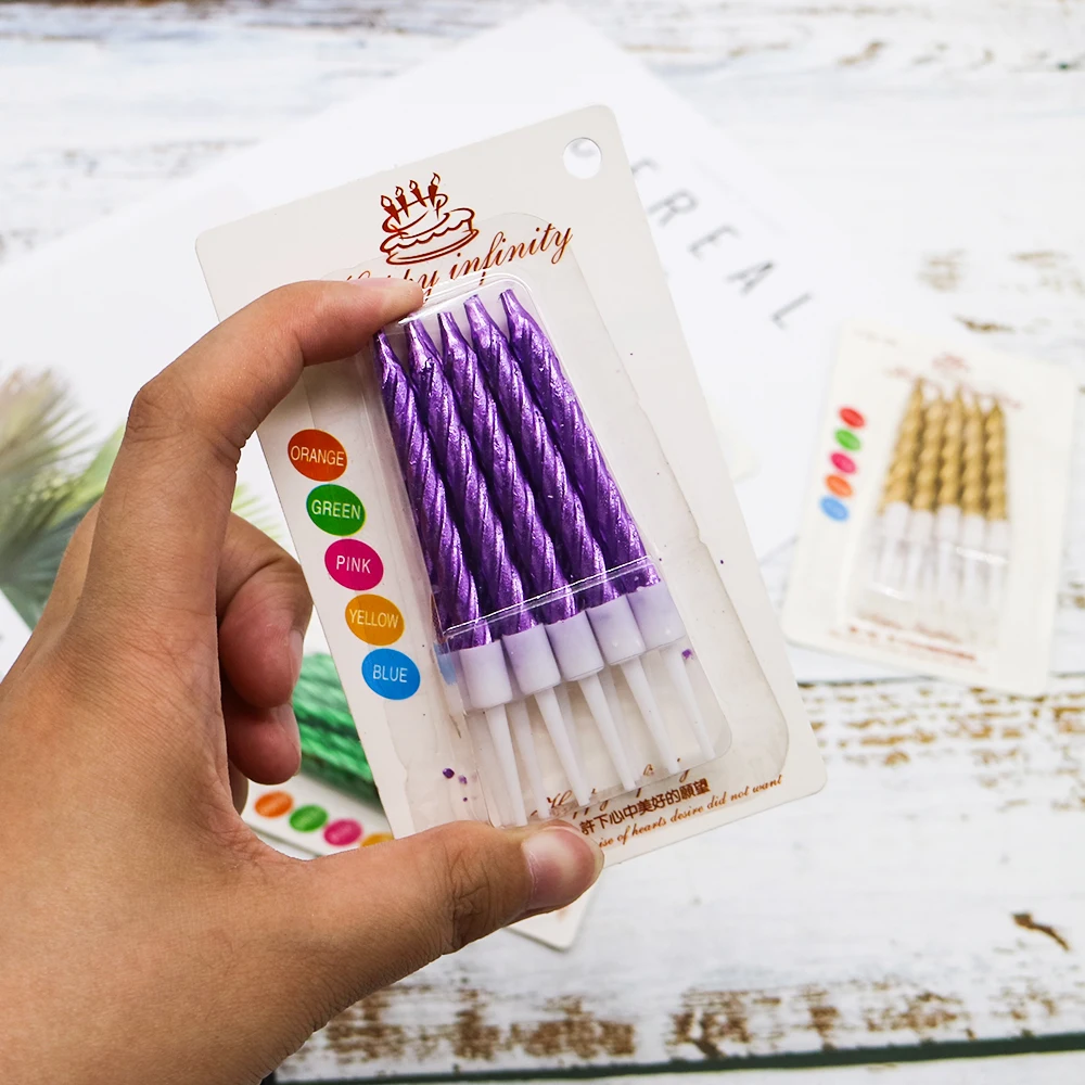 High Quality Smokeless Glitter Metallic Spiral Candles Party Cake Decor Candle Happy Colored Gold Spiral Birthday Candles