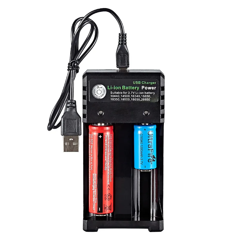  18650 charger double slot USB strong light flashlight 3.7V cylinder lithium