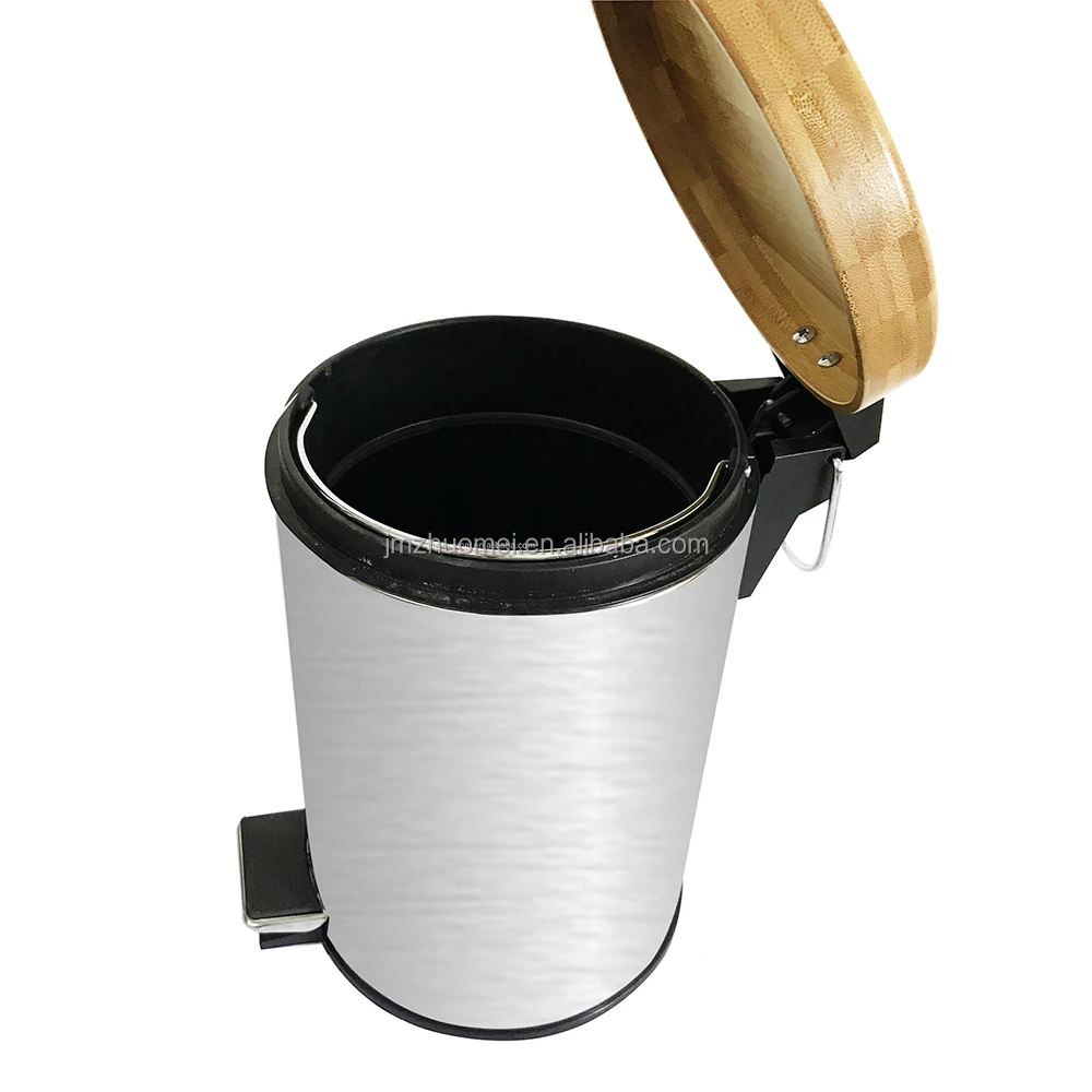
Fashion 3L 5L Waste Foot Pedal Dust Bin Bamboo lid Stainless Steel Plastic trash can In Bathroom 