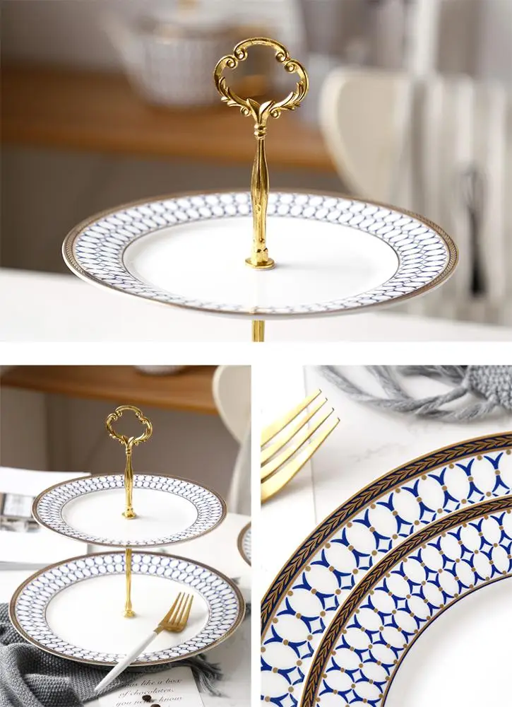 2 Tier Food Holder Serving Tray Stand Luxury Dessert Party Platter Afternoon Tea Display Ceramic Cake Stand