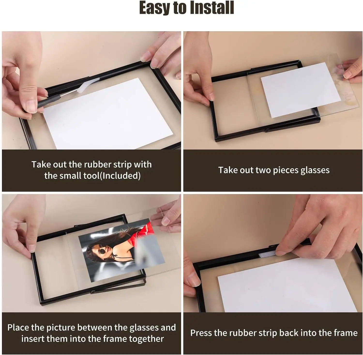 1688 Sourcing Black Simple Metal Geometric Photo Frame with Glass Cover Include 5x7, 4x6, 4x4 Picture Frames for Home Decoration