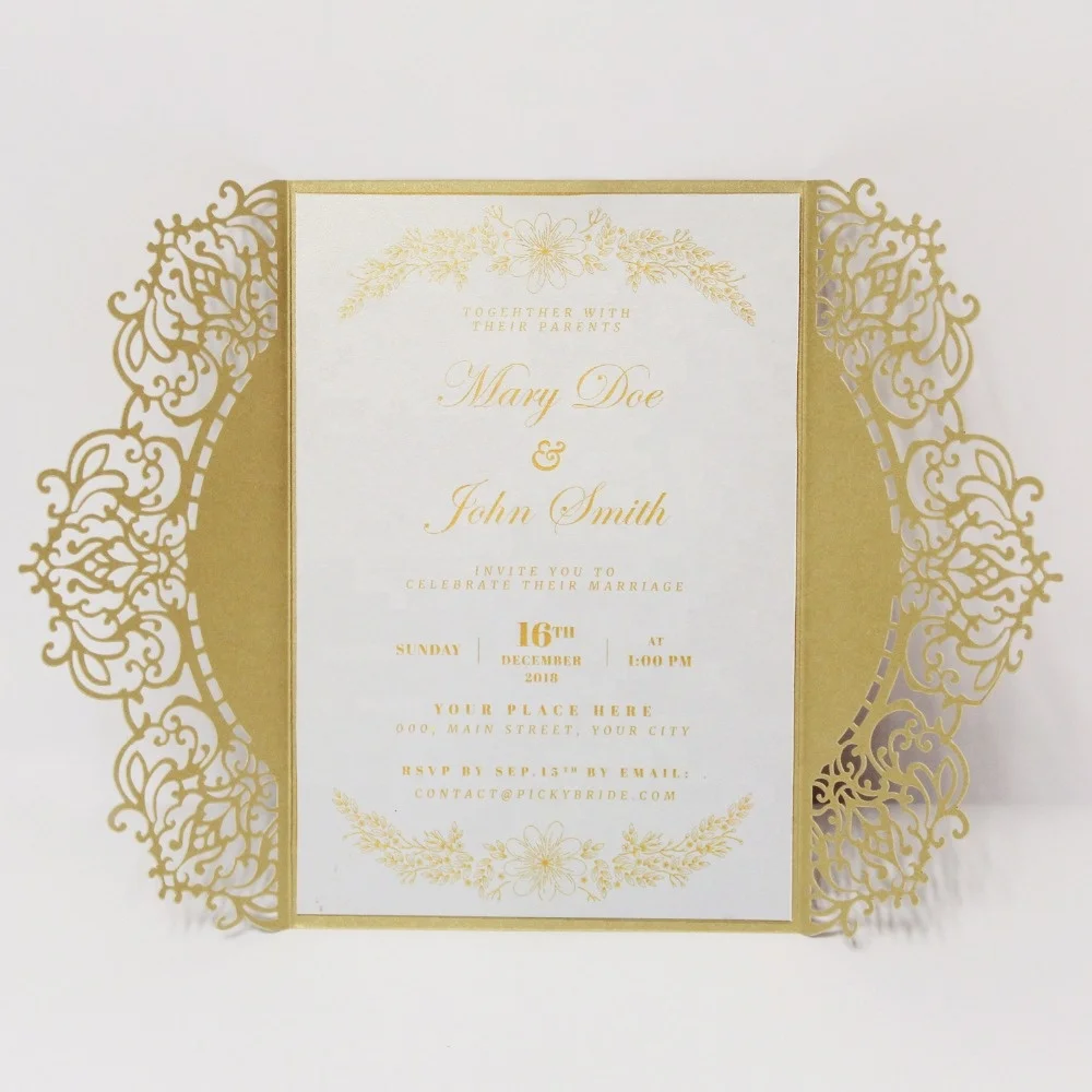 Luxury invitation wedding customised menu cards laser cut designs goldfoil stamping Personalized with Flower Envelopes casamento