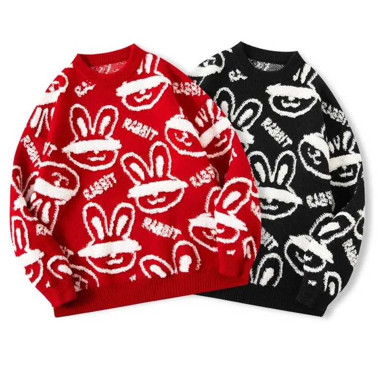 Custom 2023 sweater unisex Pullover Sweater Winter Men Knitted Polyester Acrylic Ugly crewneck sweater red Customized