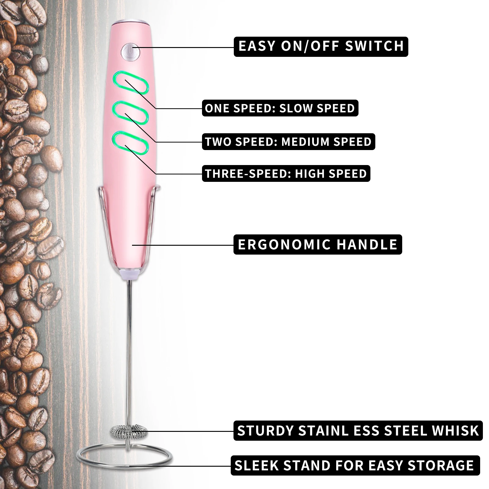 Electric Milk Frother Handheld,Foam Beater Milk Frother ,Battery Operated Mini Smoothie Blender For coffee