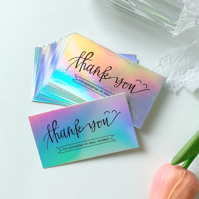 Wholesale Custom UV Holographic Laser Gold Foil Design Business Card Gift Small Business Thank You Note Card