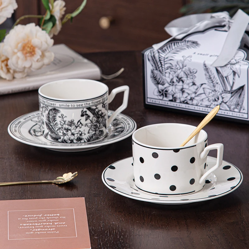 Light Luxury Style Wave Point Design Porcelain Dinnerware 200ML One Coffee Cup With Saucer Ceramic Tableware Set Gift For Guests