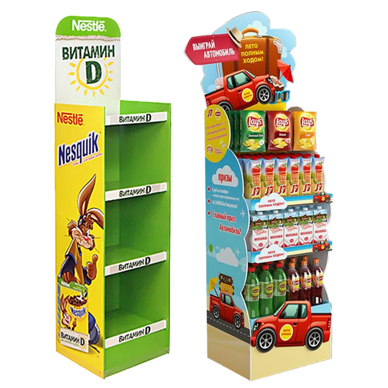 Custom logo product floor display stand Wholesales Supermarket  promotion beverage paper rack