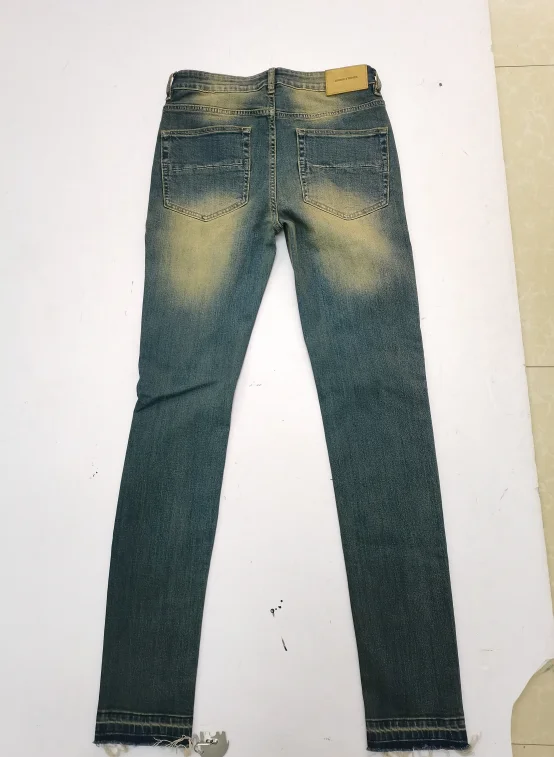 High quality faded indigo wash stretchy denim stacked denim jeans for men