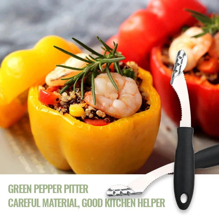 Gloway Plastic Handle Stainless Steel Easily Seed Remover Serrated Edge Slice Off Vegetables Top Kitchen Tool Chili Pepper Corer