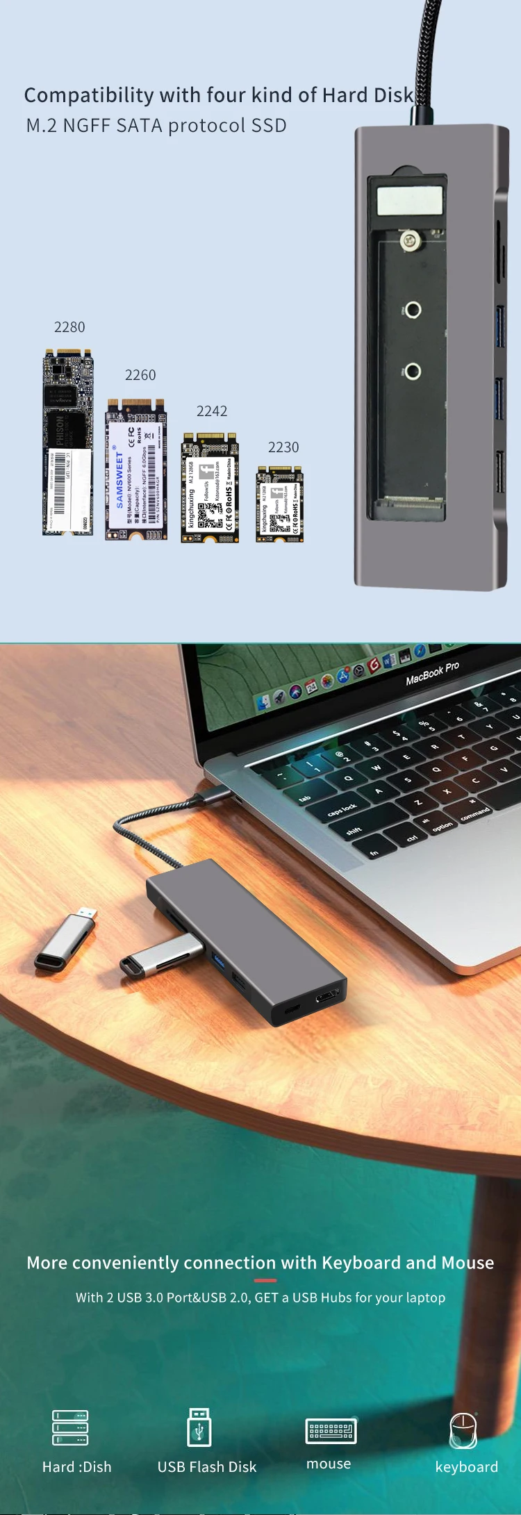  Прямая поставка портативная док-станция для жесткого диска с USB-хабами совместимая Mac Book и