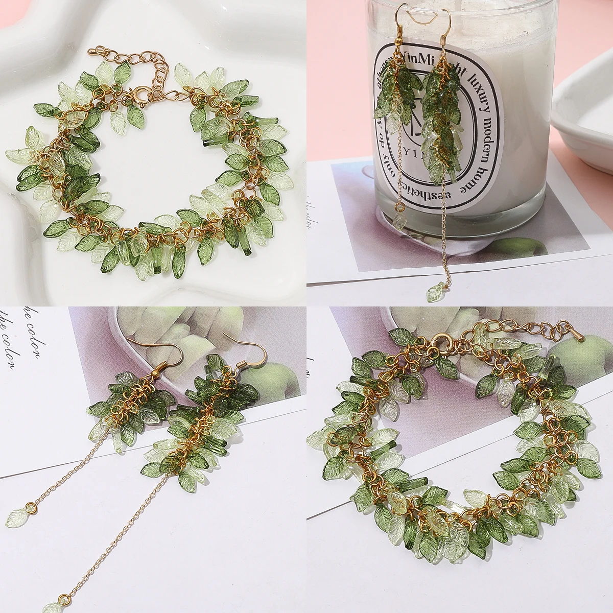 Wholesale Acrylic Transparent Small Green Tree Leaves Beads For DIY Waist Bracelets Charms Jewelry Making Findings Accessories