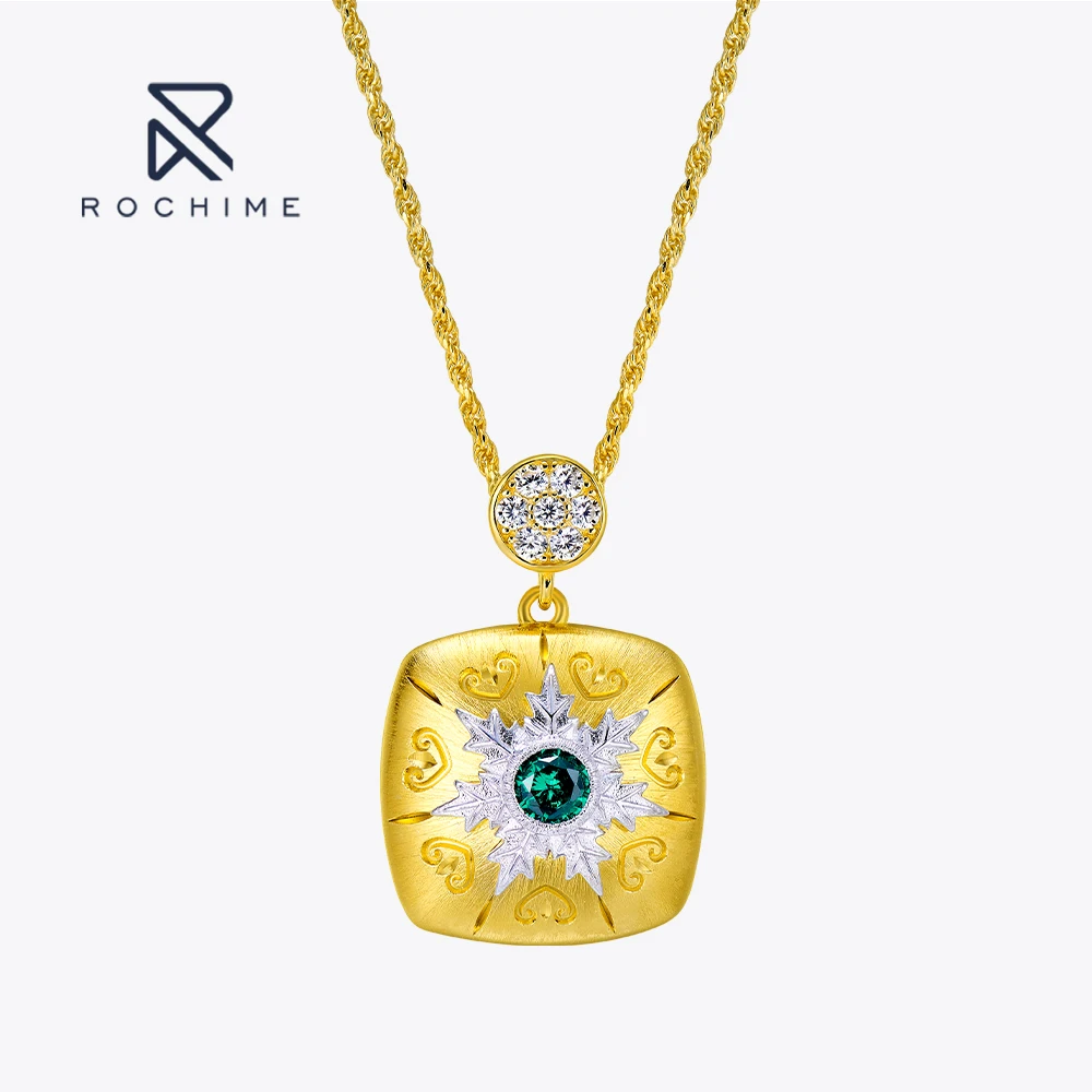 Rochime vintage pattern carved necklace  925 sterling silver 18k gold plated  jewelry necklace customize for women