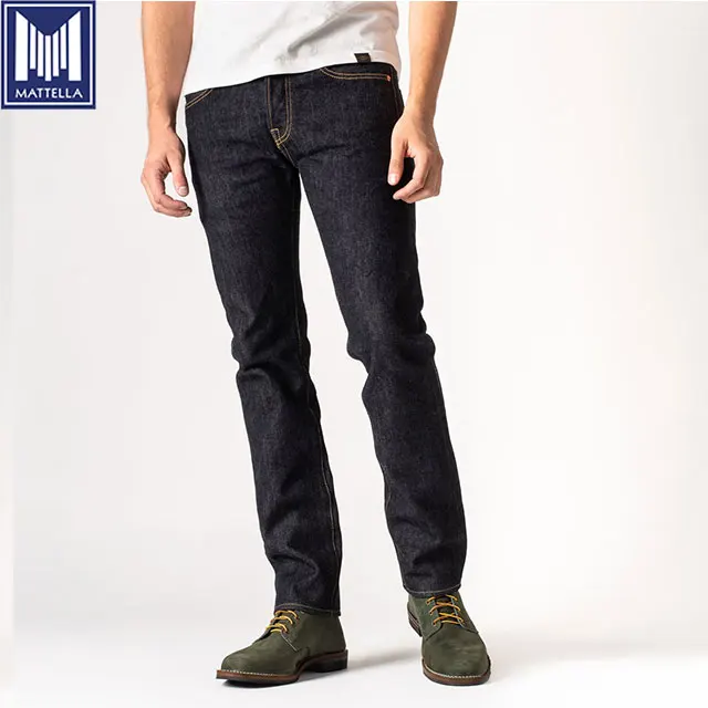 customized style indigo 21oz selvedge denim slim tapered made from gold metallic denim fabric specification