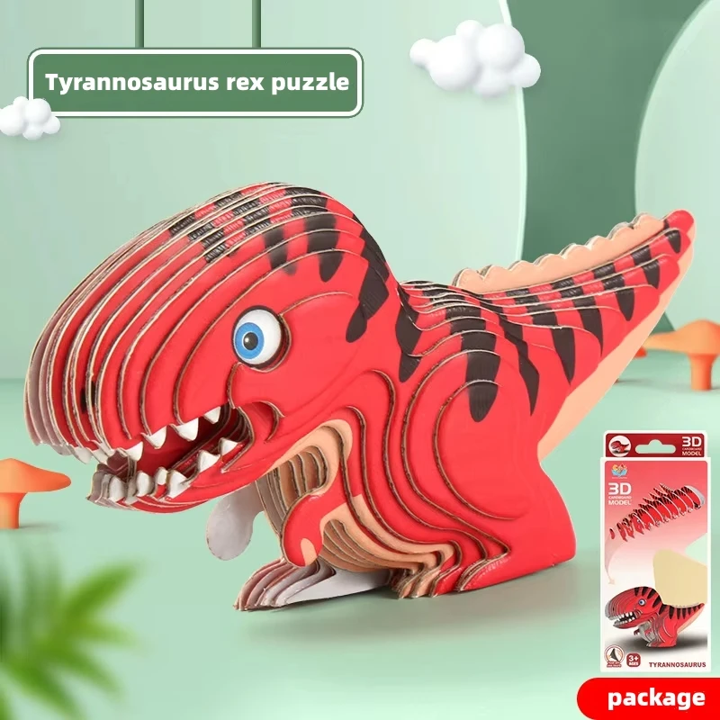 hot selling Kids Paper Puzzles Animals Shark Santa DIY Tyrannosaurus Rex Dinosaur 3D Puzzle Toy