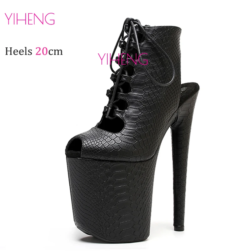 20CM 8Inch Small open toe Roman Sandals Boots Exotic Pole Dance Booties High Heel platform Disco party High Heels Shoes Women