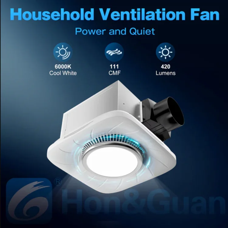 Hon&Guan Bathroom Exhaust Fan with Light 45 Watts & low noise portable roof other ventilation fans
