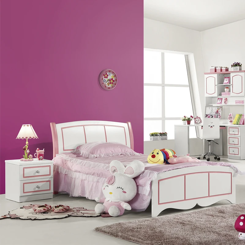 High Quality Modern Single Wooden Children Bed Home Luxury Wood Frame Full Kids Bedroom Furniture Set For Girls