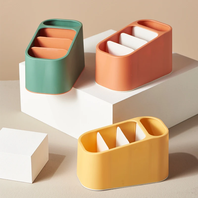 4 Grids Small Desktop Storage Box TV Remote Control and Makeup Brush Sundries Organizer Finishing Container