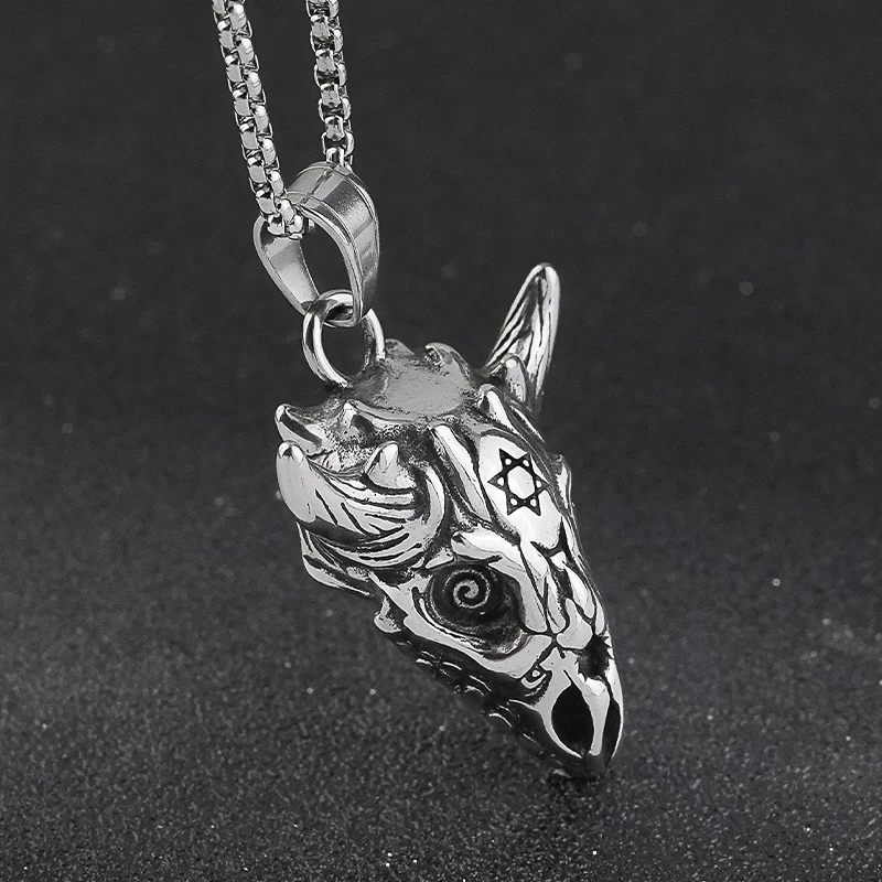 Factory Wholesale Cow Bull Ox Head Skull Punk Viking Gothic Men Stainless Steel Pendant Necklace for man