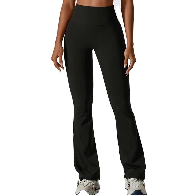 Hot Custom Casual Bootcut Yoga Pant Leggings Women Crossover High Waist Bell Bottom V Cut Black Flare Leggings