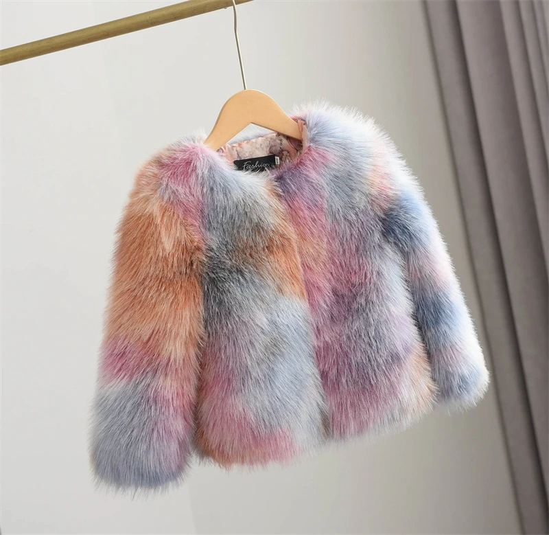 Fall Winter Children Warm Clothes Coats Colorful Kids Faux Fur Jackets Outwears Baby Girls Fashion Fur Coats Wear