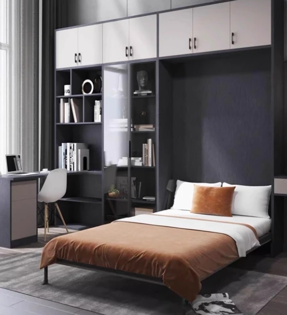 Invisible folding bedside table integrated wall flip-down hidden wall bed Murphy bed flip-up bed