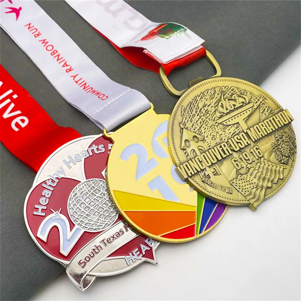 Cheap Customized design China cups athletics Sports Trophy Runner soccer winners medals and ribbons blank sport medal