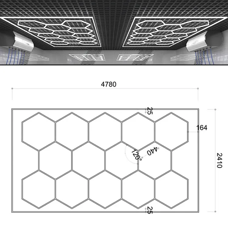 Hexagon Led Light Car Workshops Detailing Working Hexagonal Lights Honeycomb Lamp For Garage Ceiling