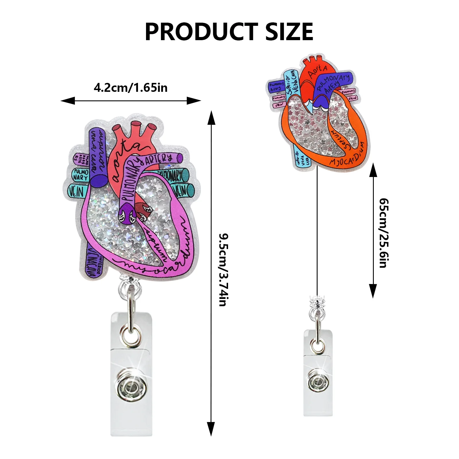 Wholesale Glitter Quicksand Heart Spin Acrylic Badge Reels Cute Present Badge Reel for Doctors, Nurses and Students