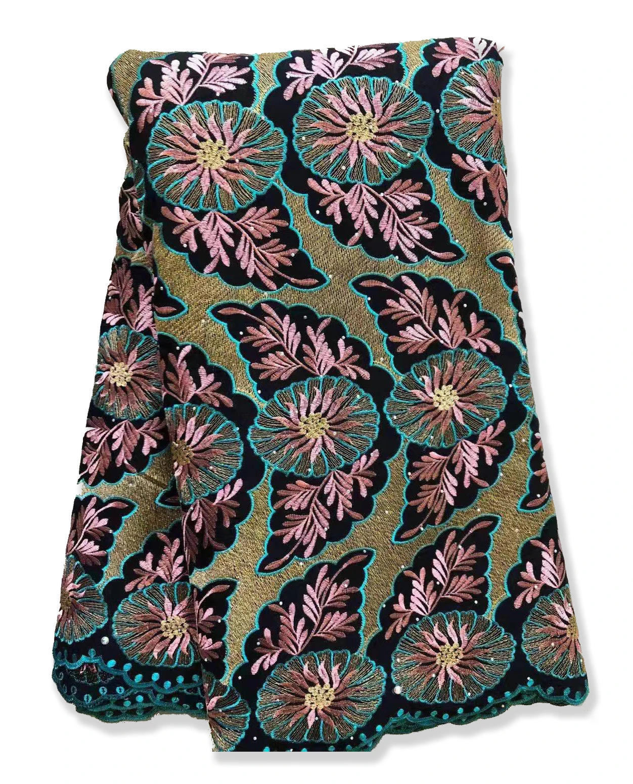 Latest Wholesale 100% Polyester Swiss Voile Lace Fabric With Rhinestones For Lady Dress