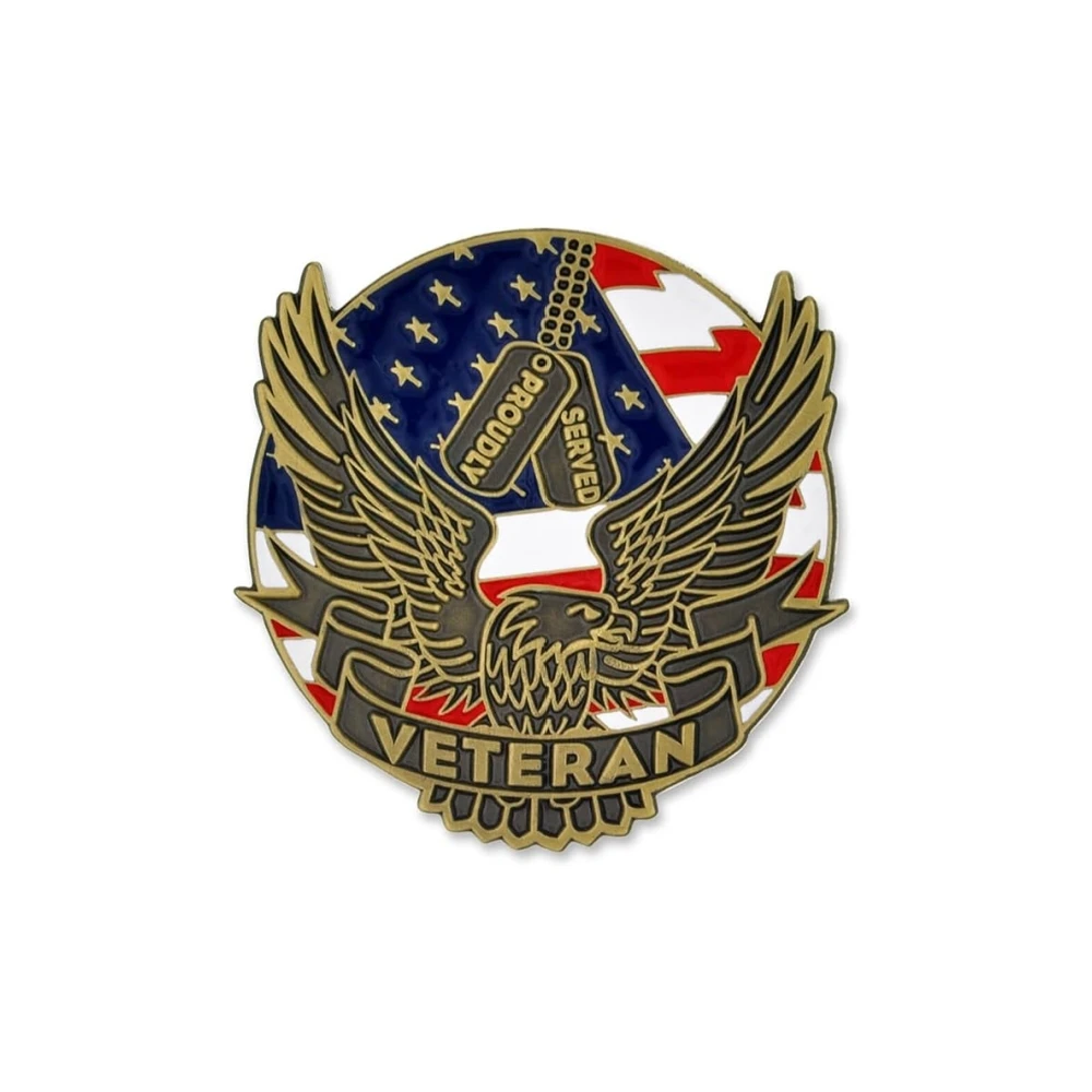 Custom Wings Veteran Eagle Gold Plated Enamel Aviation Wings Pin with Secure Clutch Back