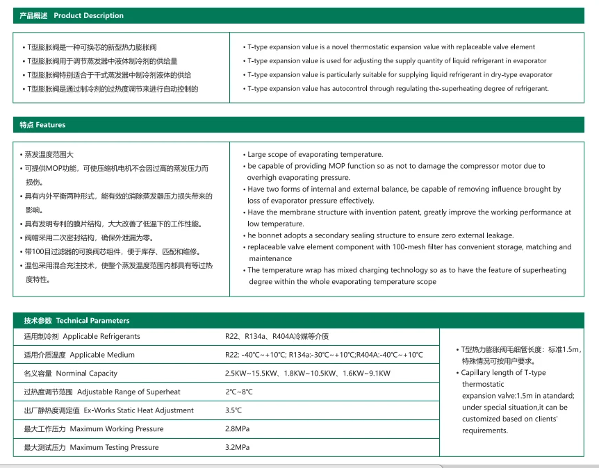 Hongsen TH/THW Thermostatic expansion valve for refrigeration R22 R407C R134A replaceable valve element